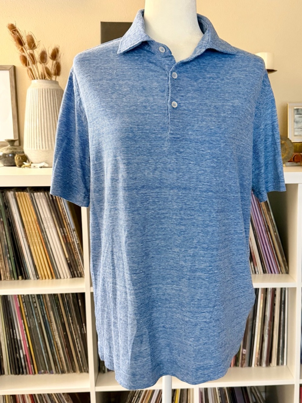 Maurizio Baldassari XL Made in Italy Wool and Linen Short Sleeve Quarter Button